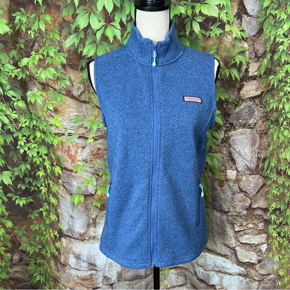 VINEYARD VINES Blue Sleeveless Zip Front Fleece Vest, S - Picture 2 of 12